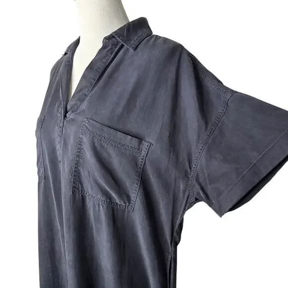 Universal Thread Shirt Dress XL Pockets Charcoal Black Shift Knee Length Lyocell - Picture 3 of 10